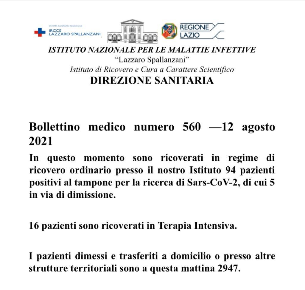 CORONAVIRUS: i ricoverati allo Spallanzani salgono ancora n