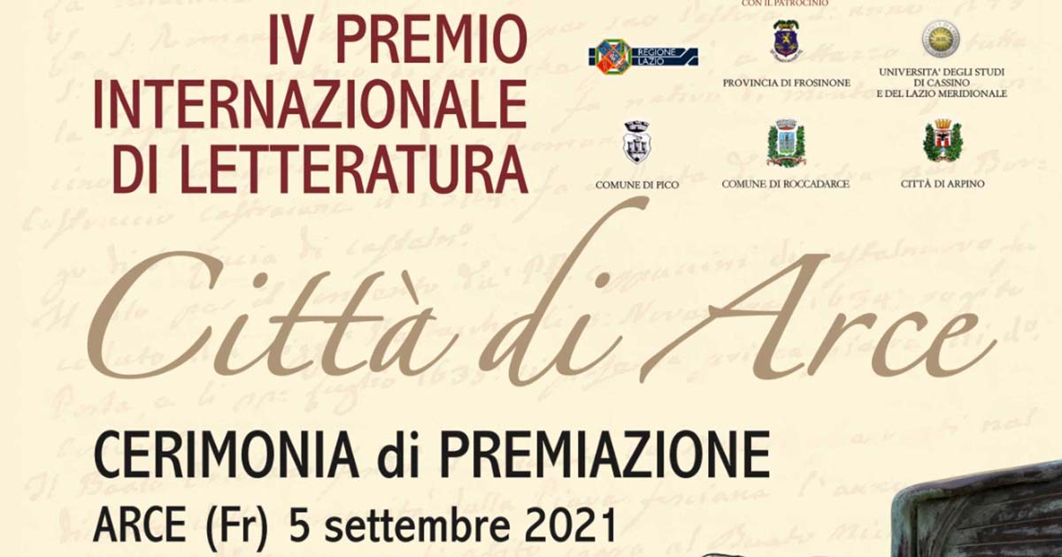 IV Premio Internazionale di Letteratura Città di Arce. Domenica 5 la Premiazione MANIFESTO