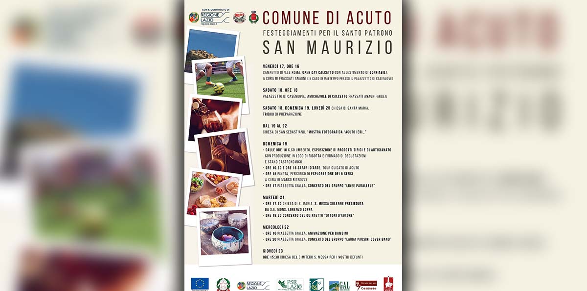 Anagni ACUTO – Festeggiamenti in onore di San Maurizio Martire: il programma completo comune di acuto locandina