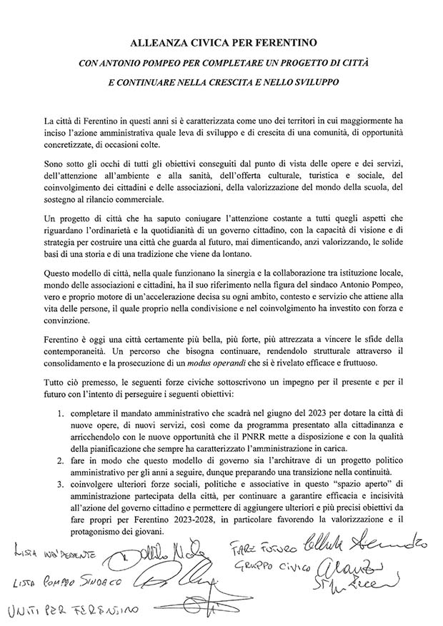 Ferentino Nasce “ALLEANZA CIVICA PER FERENTINO” alleanza civica per ferentino