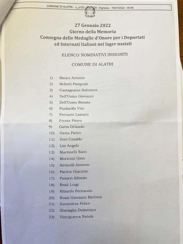 Alatri Giorno della Memoria: i nomi dei 23 deportati di Alatri nei lager nazisti alatri giorno della memoria