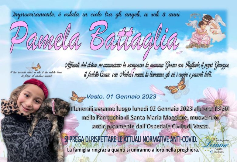 Bambina di 8 anni muore il giorno di capodanno. Vasto in lacrime