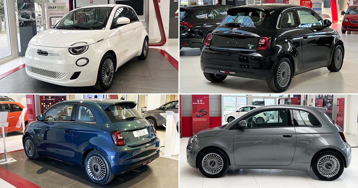Fiat 500 Elettrica: fino al 31 Marzo 2023 tua con Leasys Miles. Scopri l’offerta Fiat Elettica colori Ocean Green Onyx Black Ice White Mineral Grey