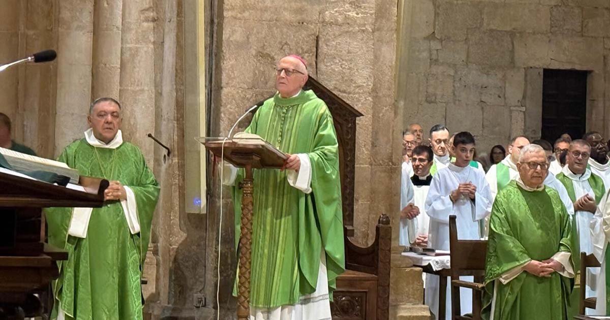 Il vescovo Ambrogio Spreafico durante l’omelia di saluto a Casamari