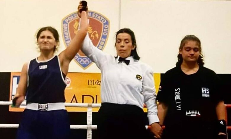 Andrea Caterina Scandorcia della Boxe Anagni con la Cintura d’Italia nella categoria -69 kg Junior femminile
