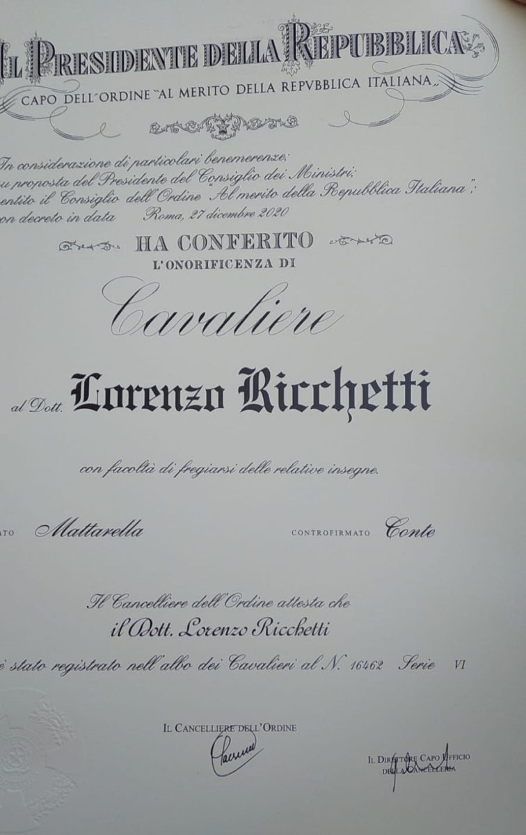Anagni ANAGNI – Lorenzo Ricchetti “Cavaliere della Repubblica” Cavaliere della Repubblica Lorenzo Ricchetti
