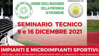 Cassino “Impianti e microimpianti sportivi: stato dell’arte, interventi e opportunità per la comunità e i professionisti” seminario tecnico