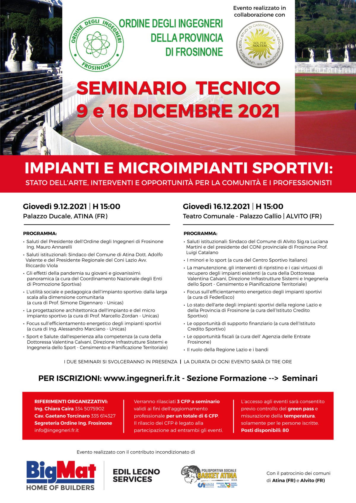 Cassino “Impianti e microimpianti sportivi: stato dell’arte, interventi e opportunità per la comunità e i professionisti” seminario tecnico x