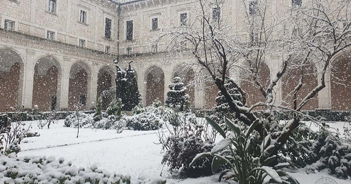 Montecassino: la neve in abbazia Montecassino