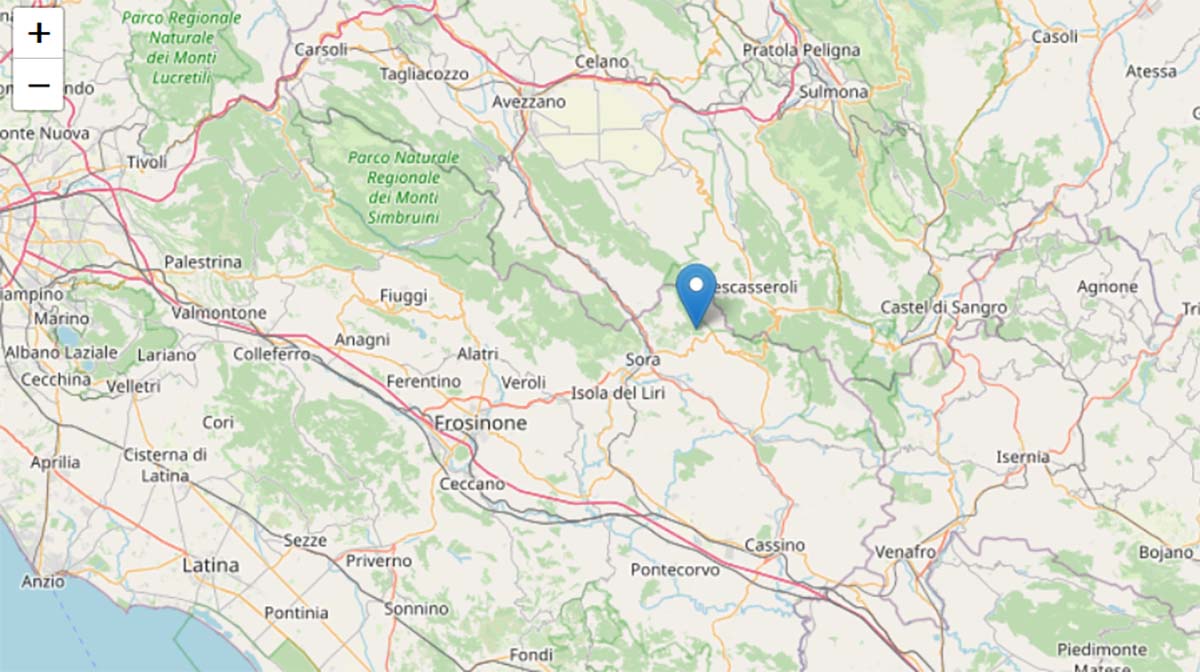Lieve scossa di terremoto in Ciociaria (M 2.0)