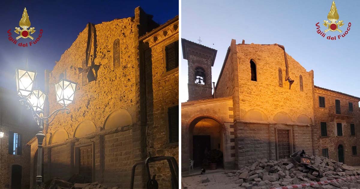 Forte boato sveglia nella notte gli abitanti del borgo: crolla la facciata di una Chiesa del 1300 Crollo facciata chiesa SantAndrea a Civitella in Val di Chiana AR