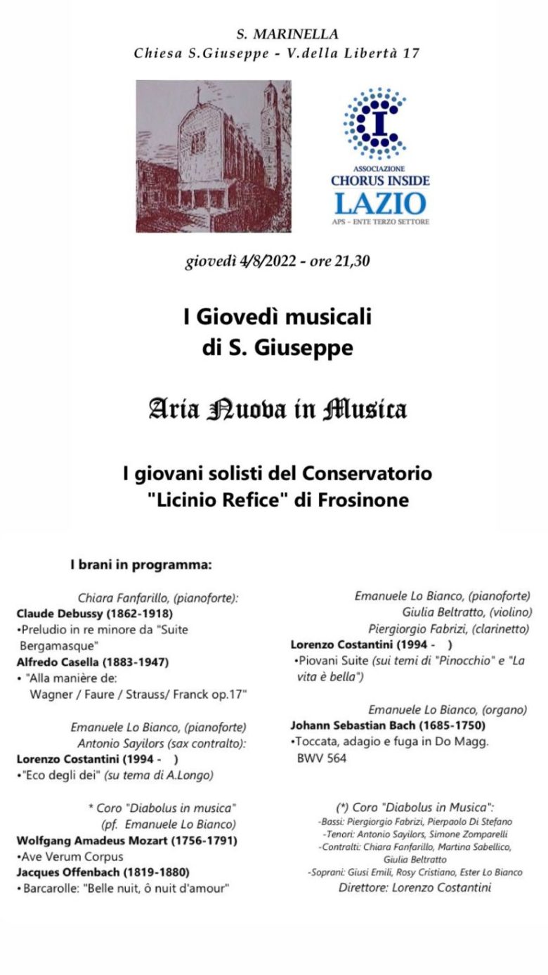Conservatorio Frosinone A Santa Marinella in scena la grande musica con i giovani solisti del Conservatorio di Frosinone solisti