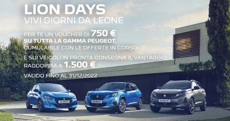 Peugeot Lion Days: da Jolly Automobili voucher da 750 € (1.500 € pronta consegna) su tutta la gamma Peugeot LION DAYS