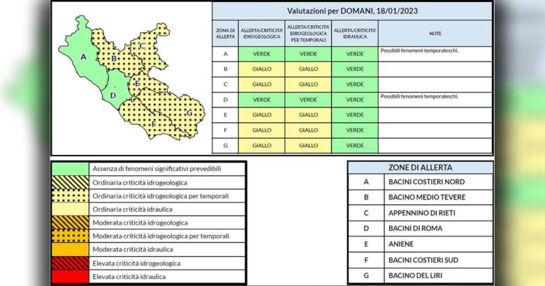 Frosinone Meteo Frosinone e provincia: Mercoledì 18 Gennaio “Allerta Giallo”, ordinaria criticità Meteo