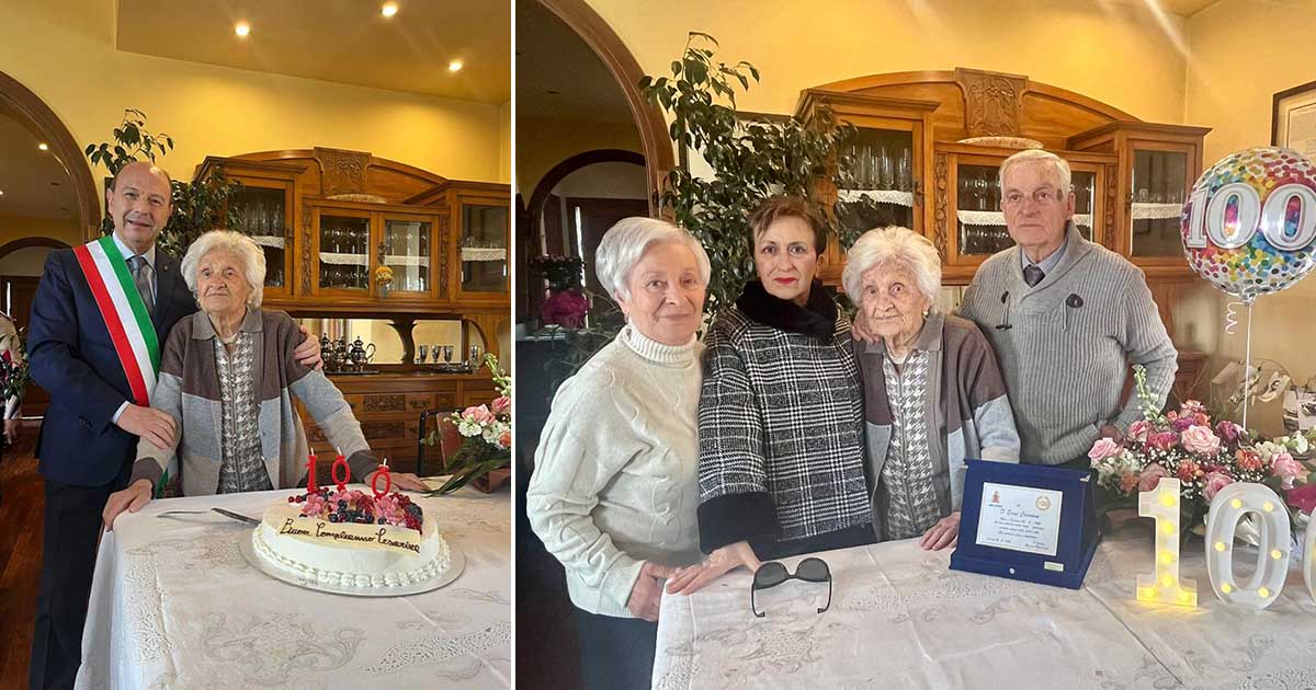 Cento anni di nonna Cesarina: festa al ristorante con i figli, balli e la targa del sindaco di Frosinone Nonna Cesarina