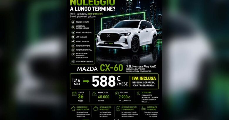 Mazda CX-60 - Mazda CX-60 Homura Plus AWD: noleggio a lungo termine e zero pensieri Mazda Rent. Solo da Jolly Auto