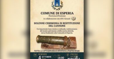 Esperia, torna in paese il cannone del patrimonio comunale: il 4 settembre la cerimonia di restituzione